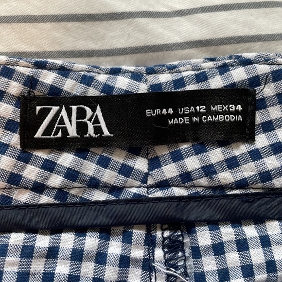 Zara blue white cropped gingham pants size 12 - Picture 4 of 7